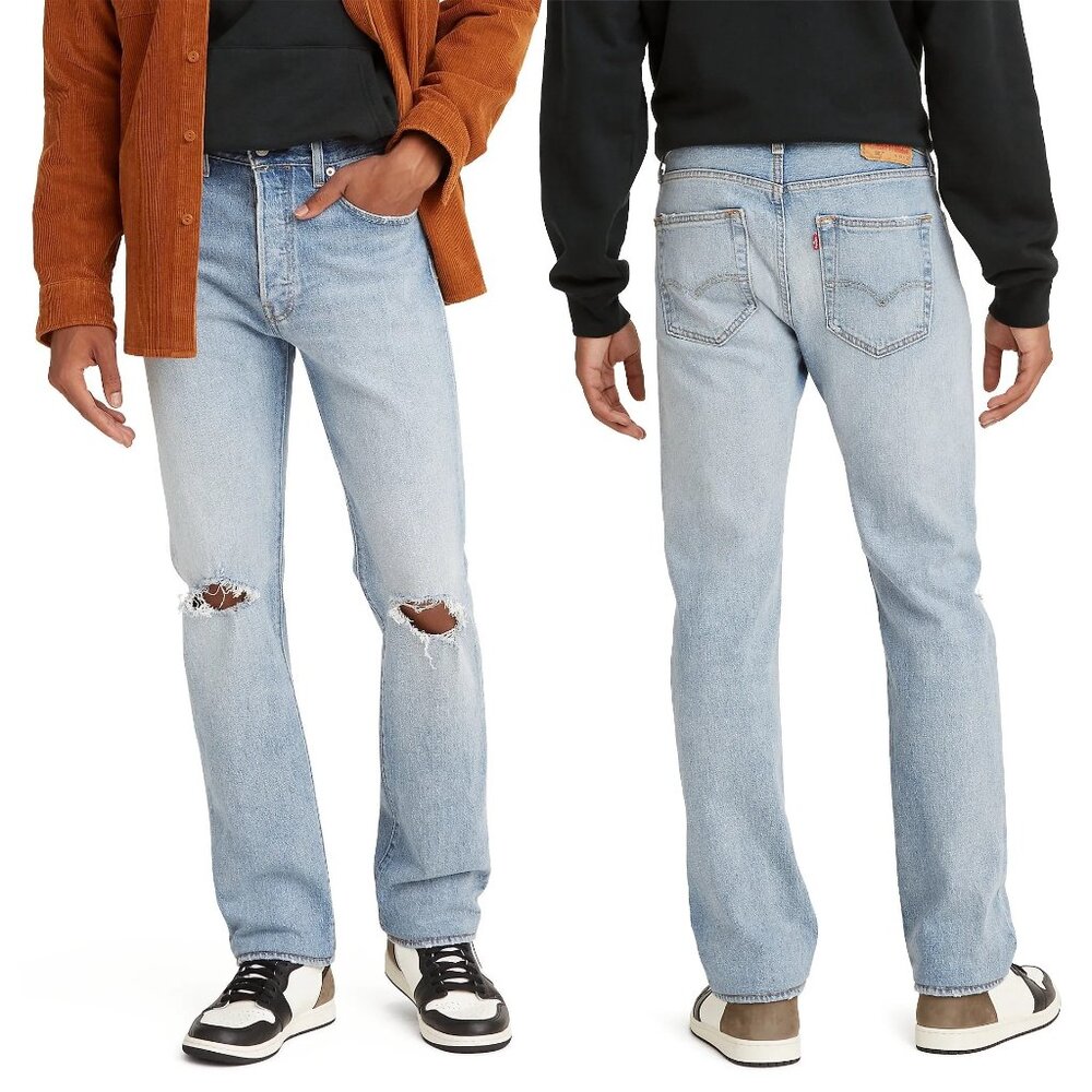 New! Levi's 501 Blue Jeans Distressed Straight Men's 36x29 36x30 Higher Mountain